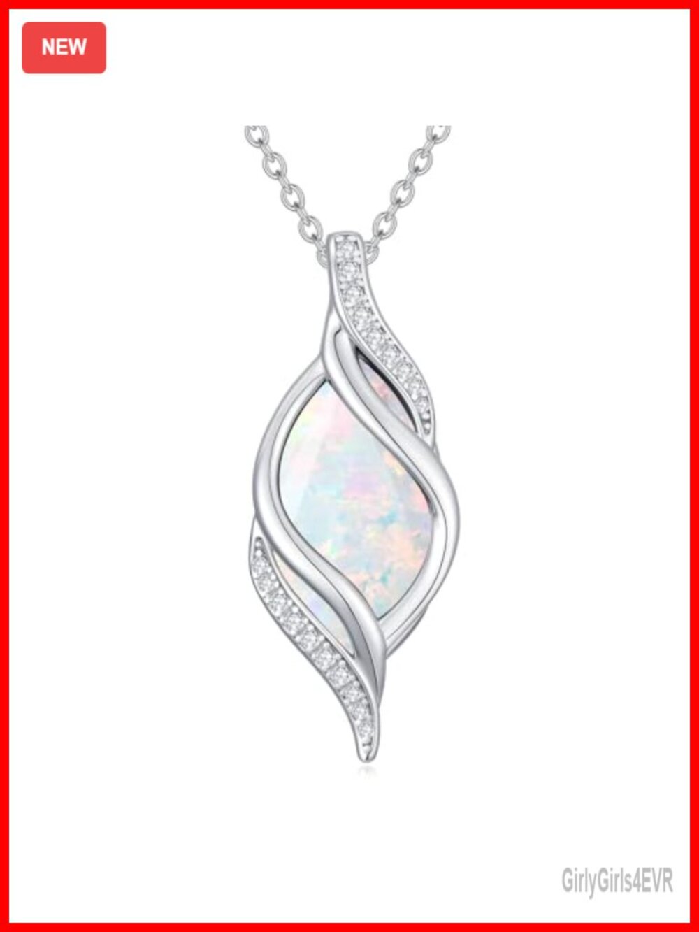 18k White Gold Plated Infinity Pendant Necklace Opal Gemstone Fine Jewelry Gift